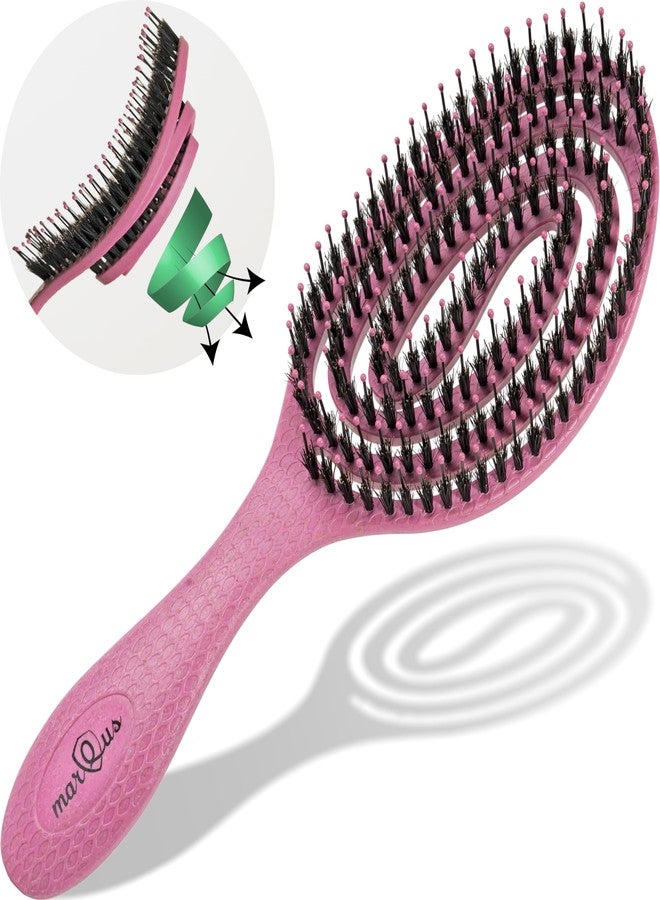 marQus Detangle Boar Brush Women and Men, Exclusive Ultra-Soft Bending Bristles and Body - Glide Through Tangles With Ease For All Hair Types - Women, Men, Wet And Dry Hair, 1pcs Pink Brush - Image 1